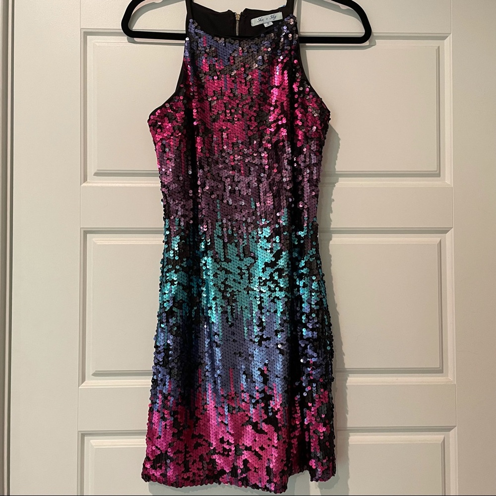 She + sky sequin dress sz S